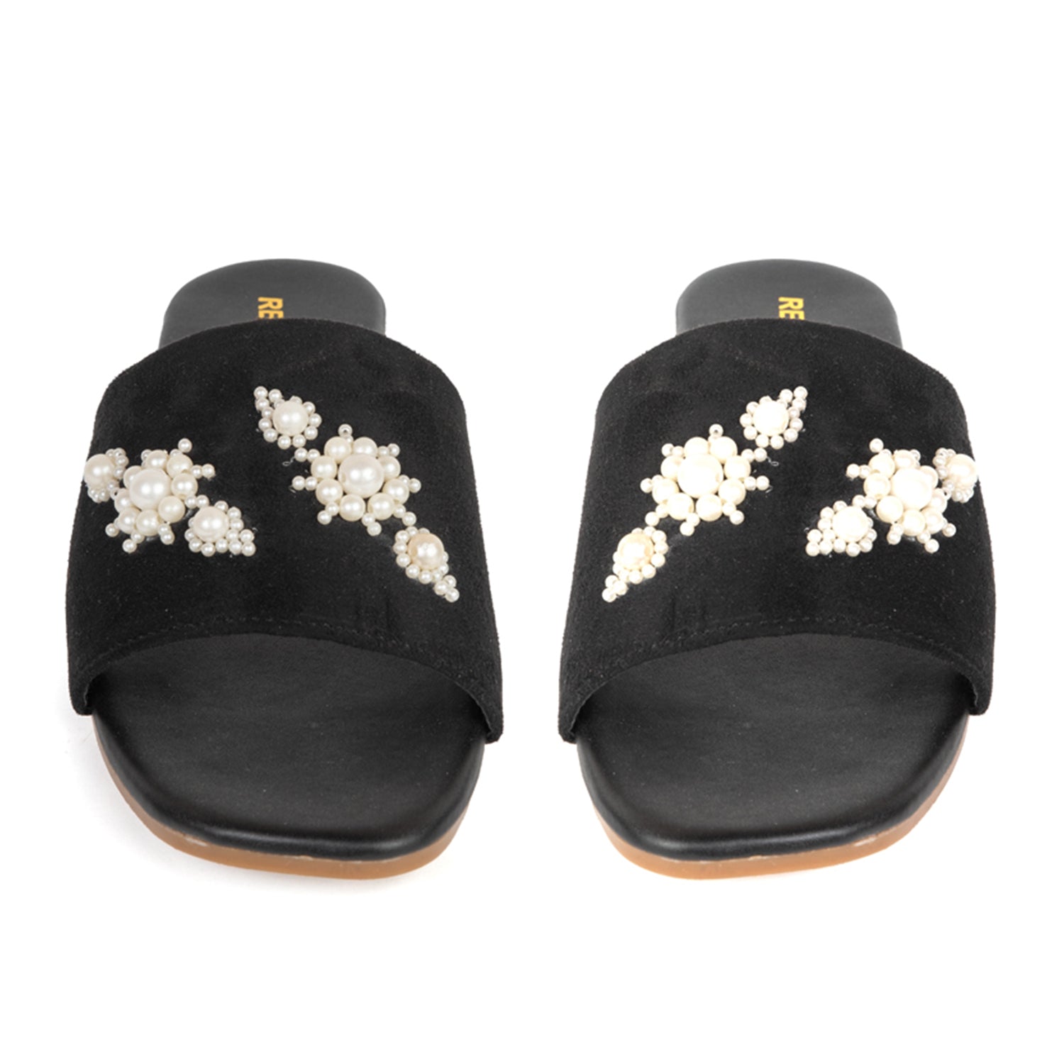 Annie Black Luxury Plush Diamanté Embellished Handmade Sliders