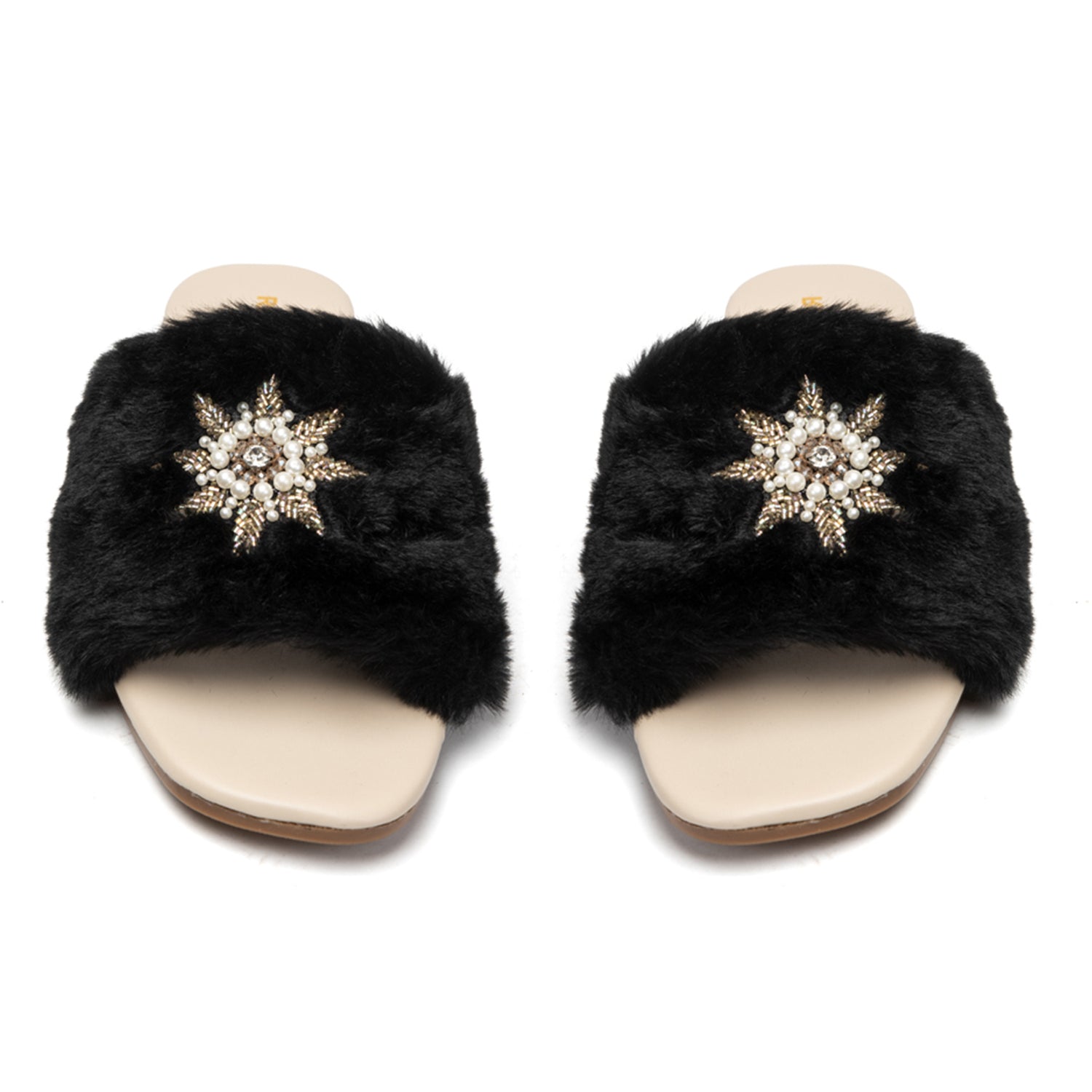 Taylor Black Luxury Plush Diamanté Embellished Handmade Sliders