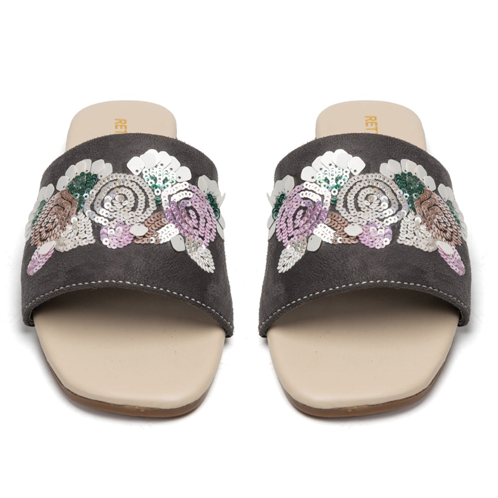 Sutton Grey Luxury Plush Diamanté Embellished Handmade Sliders