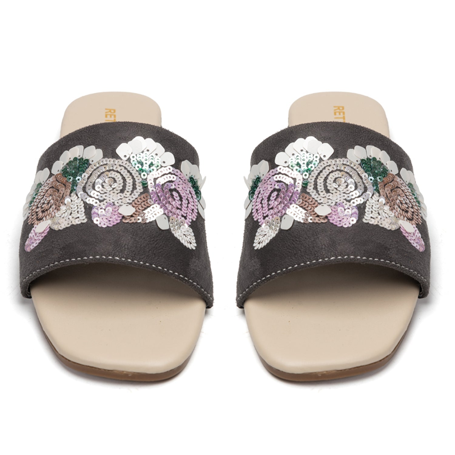 Sutton Grey Luxury Plush Diamanté Embellished Handmade Sliders