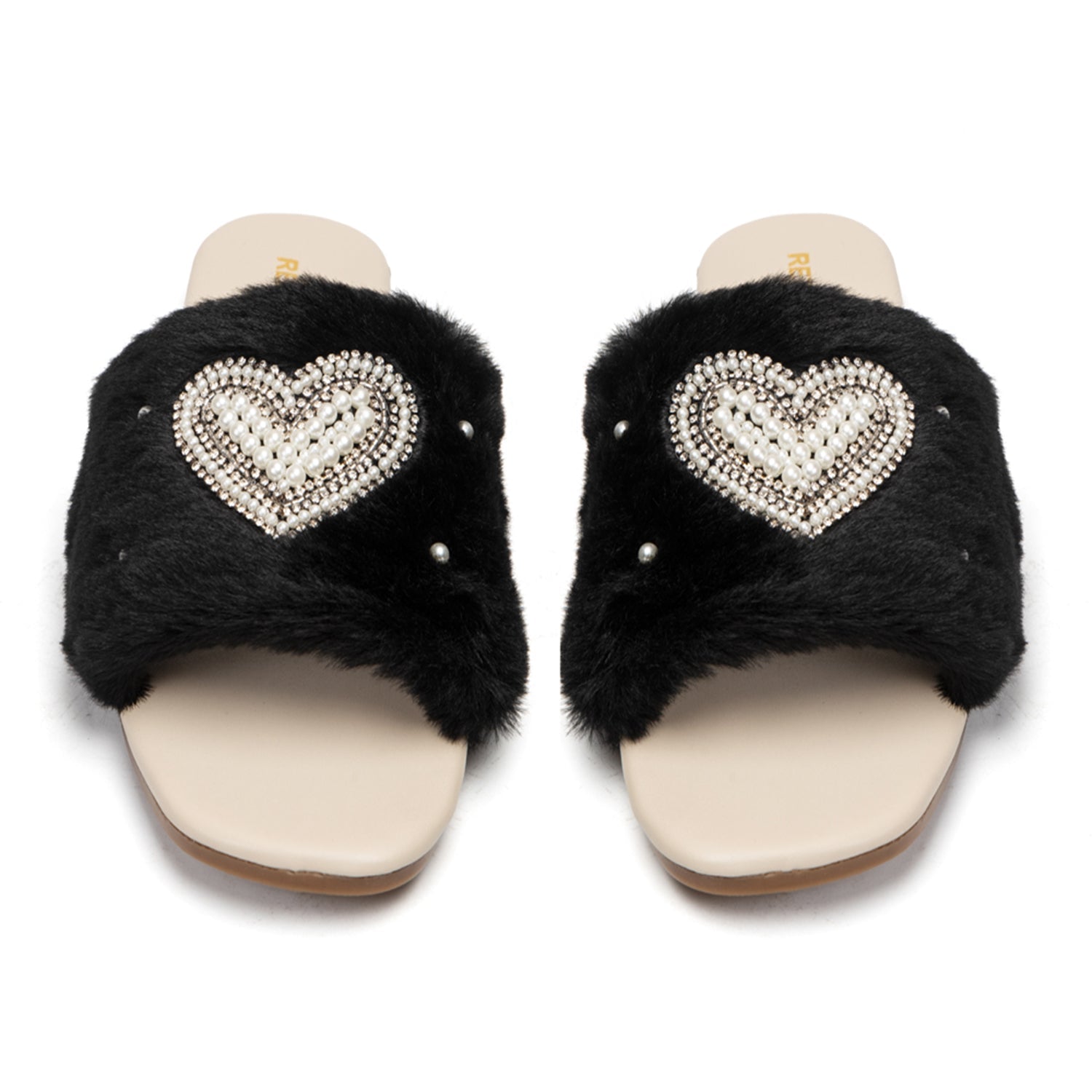 Lilah Black Luxury Plush Diamanté Embellished Handmade Sliders 