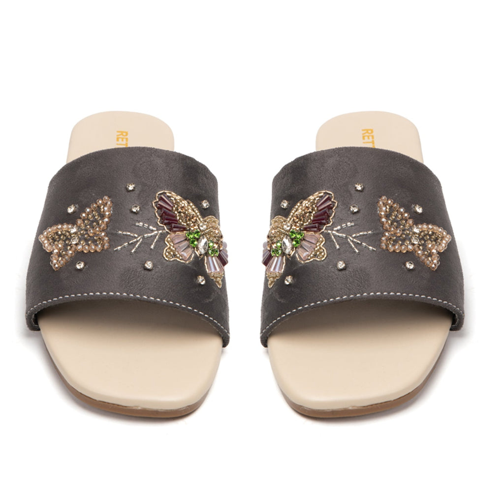 Saylor Grey  Luxury Plush Diamanté Embellished Handmade Sliders