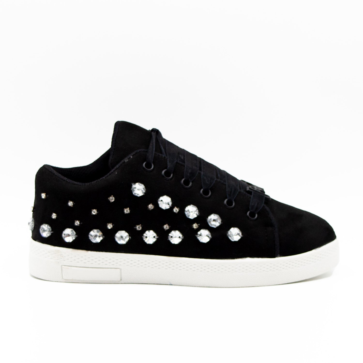 Rose Luxury Black Suede Handmade Embellished Tennis Shoe