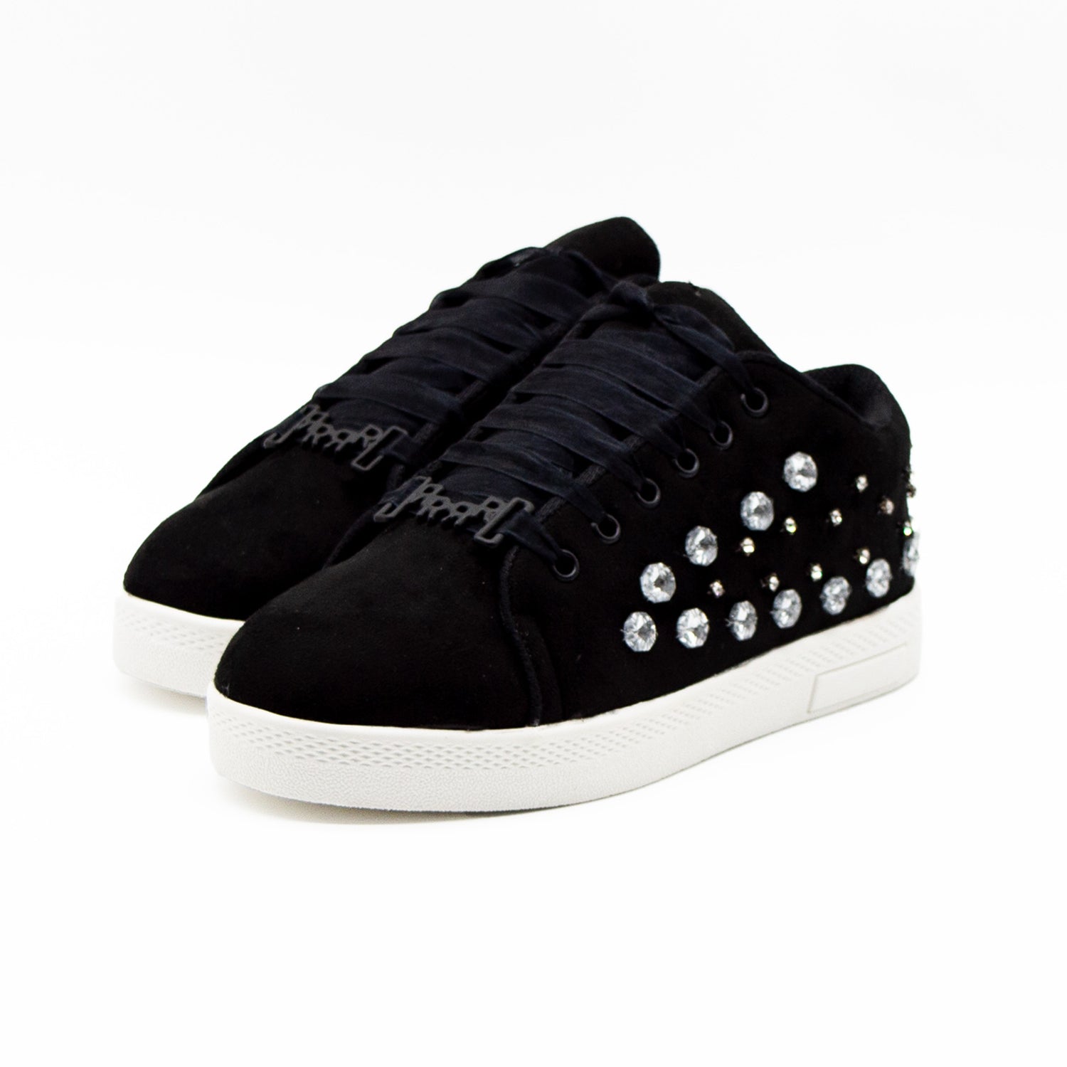 Rose Luxury Black Suede Handmade Embellished Tennis Shoe