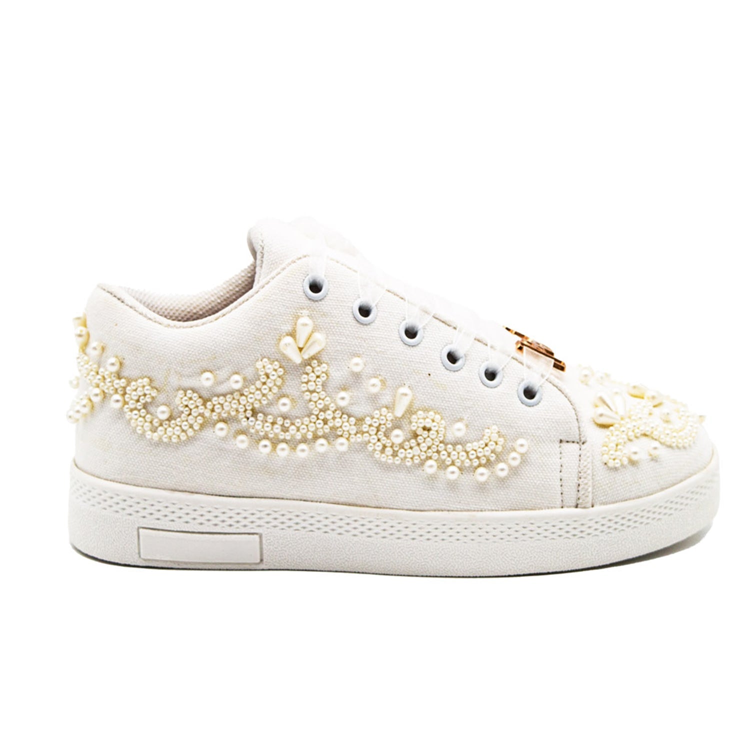 Eloise Luxury White Canvas Handmade Embellished Tennis Shoe