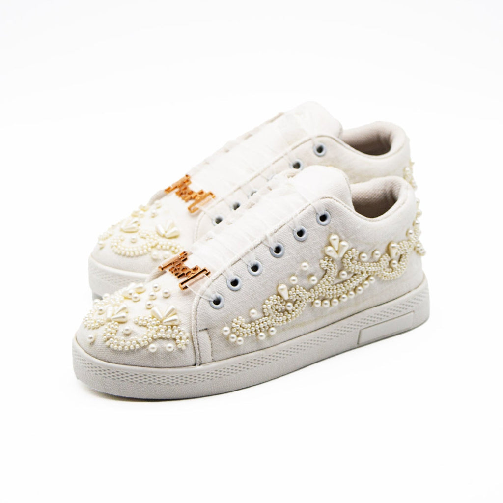 Eloise Luxury White Canvas Handmade Embellished Tennis Shoe