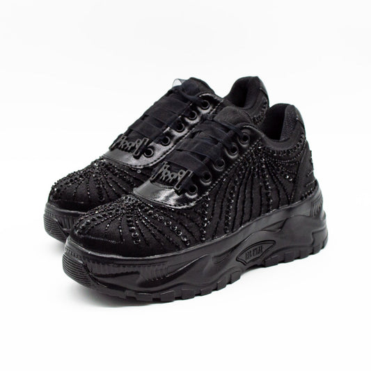 Sofia Luxury Noir Satin Handmade Embellished Trainers