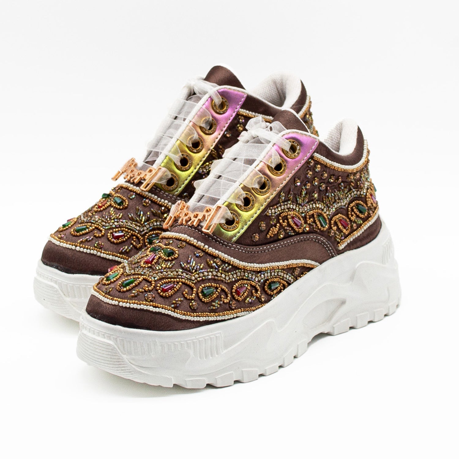 Isabella Luxury Mauve Satin Handmade Embellished Trainers