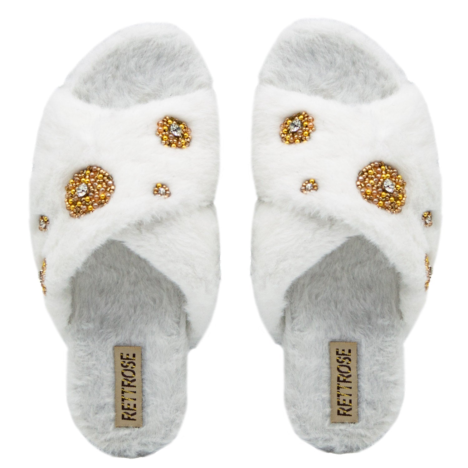 Juliette Cream Luxury Plush Diamanté Embellished Handmade Slipper