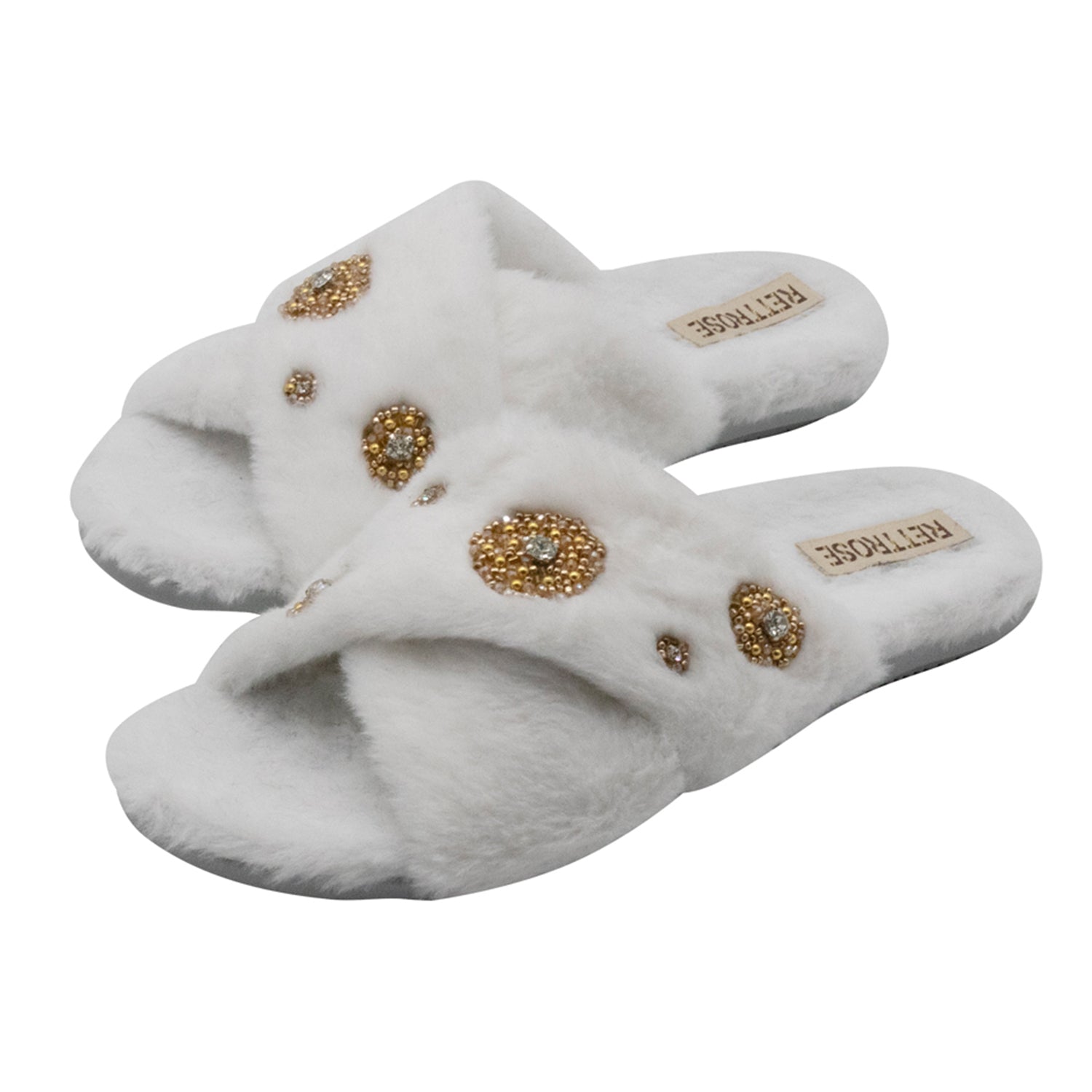 Juliette Cream Luxury Plush Diamanté Embellished Handmade Slipper