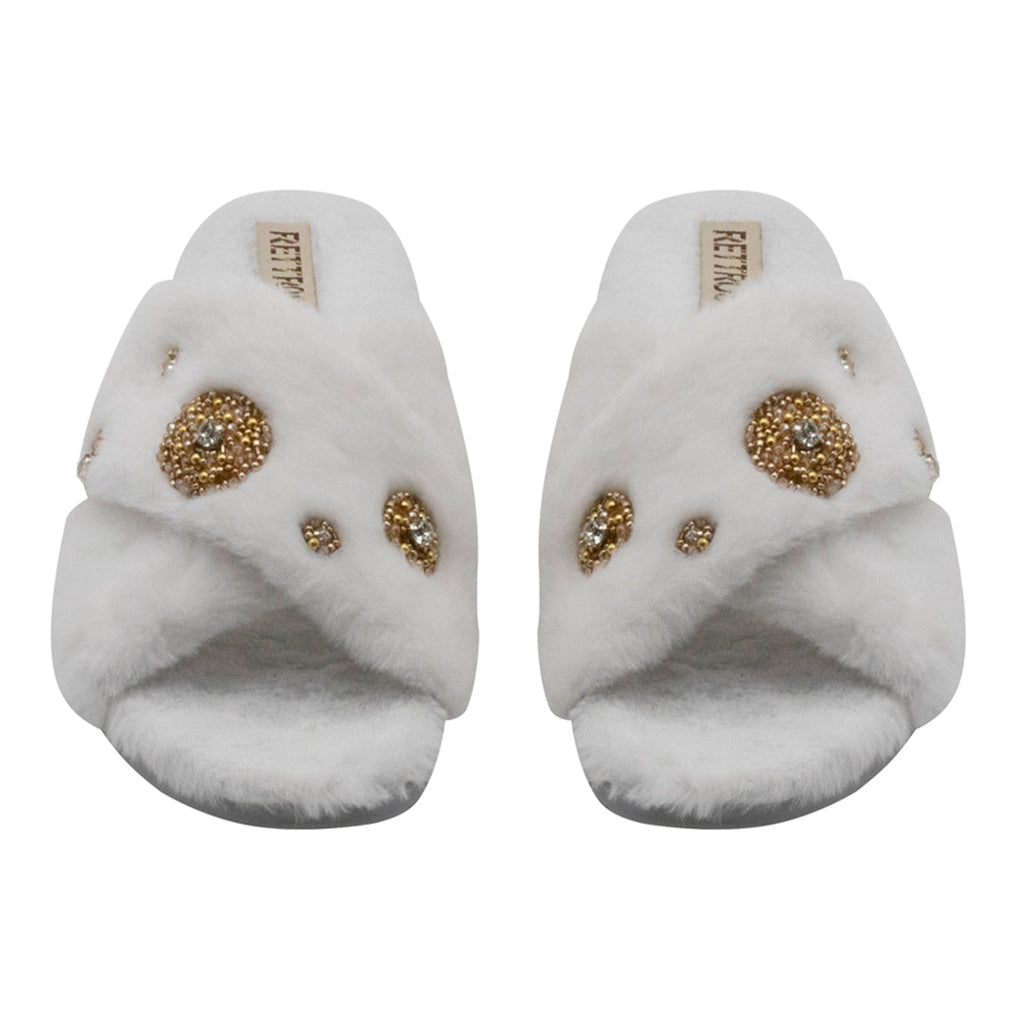 Juliette Cream Luxury Plush Diamanté Embellished Handmade Slipper