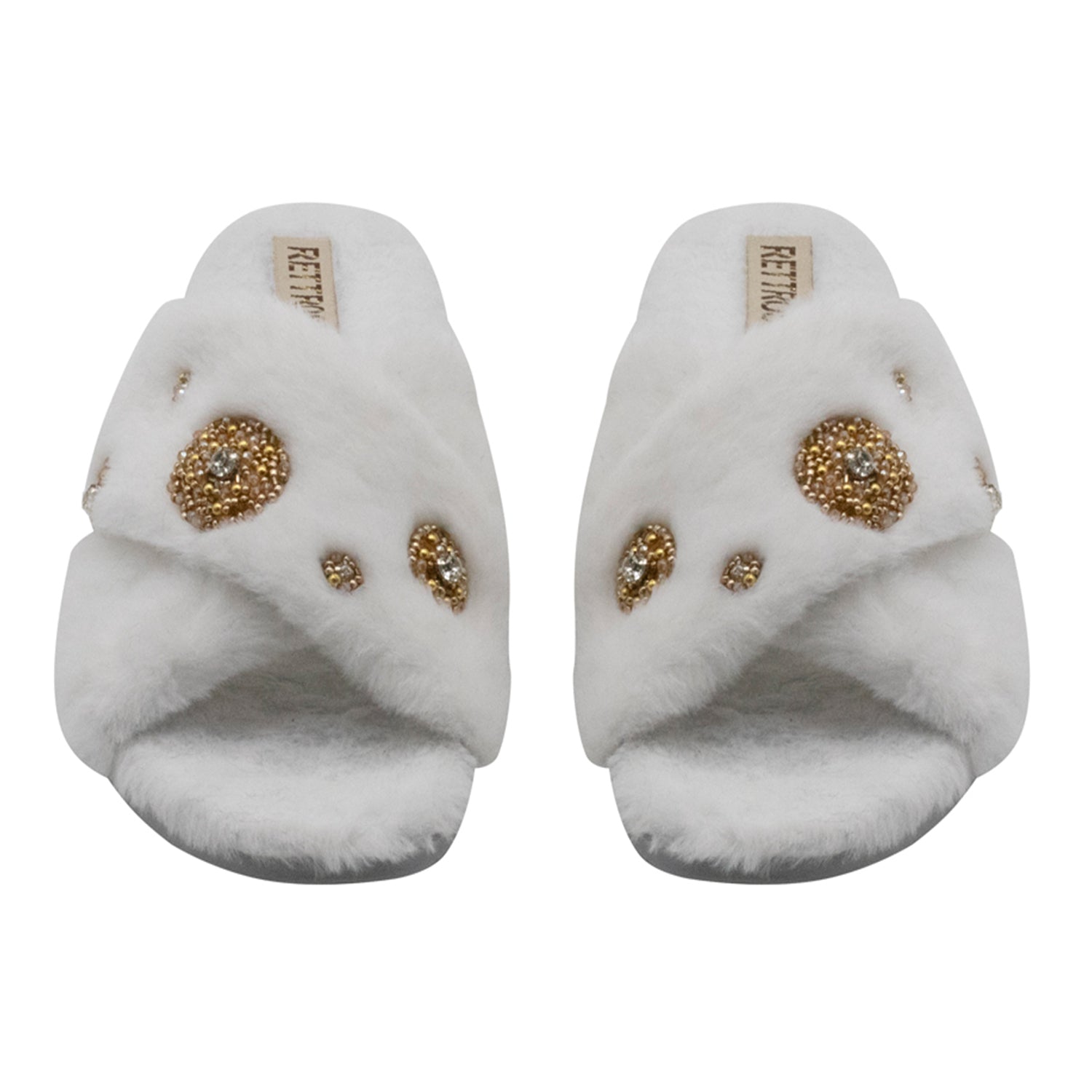 Juliette Cream Luxury Plush Diamanté Embellished Handmade Slipper