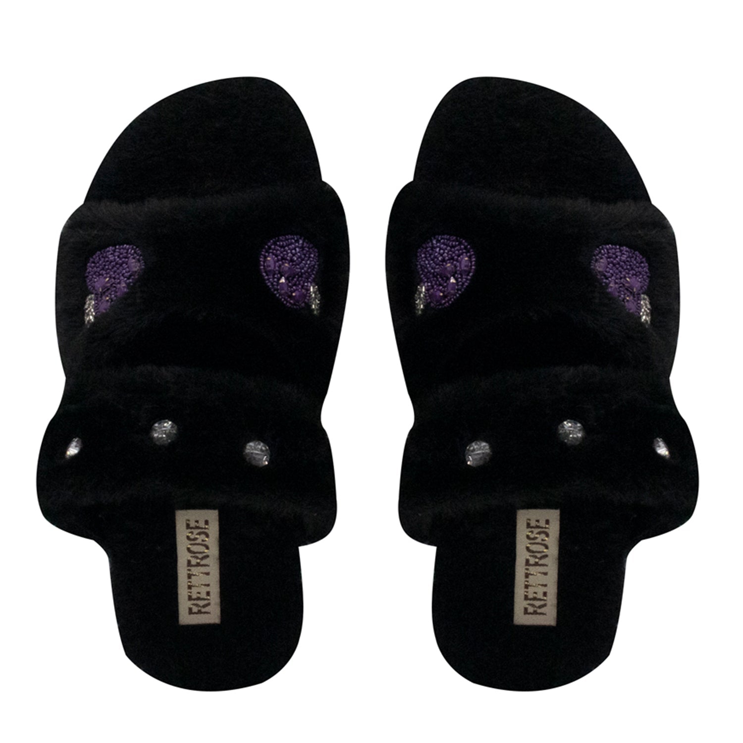 Ada Black Luxury Plush Diamanté Embellished Handmade Slipper