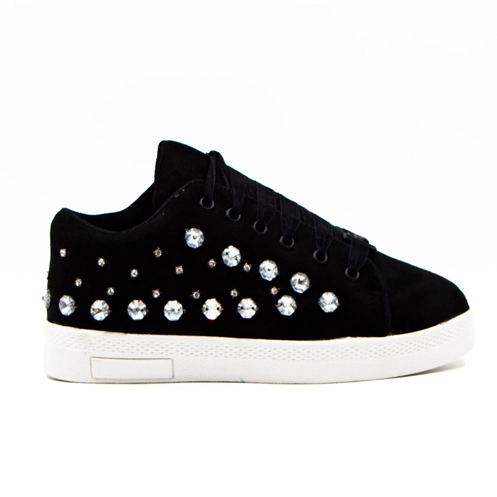 Bella Luxury Black Canvas Handmade Embellished Tennis Shoe