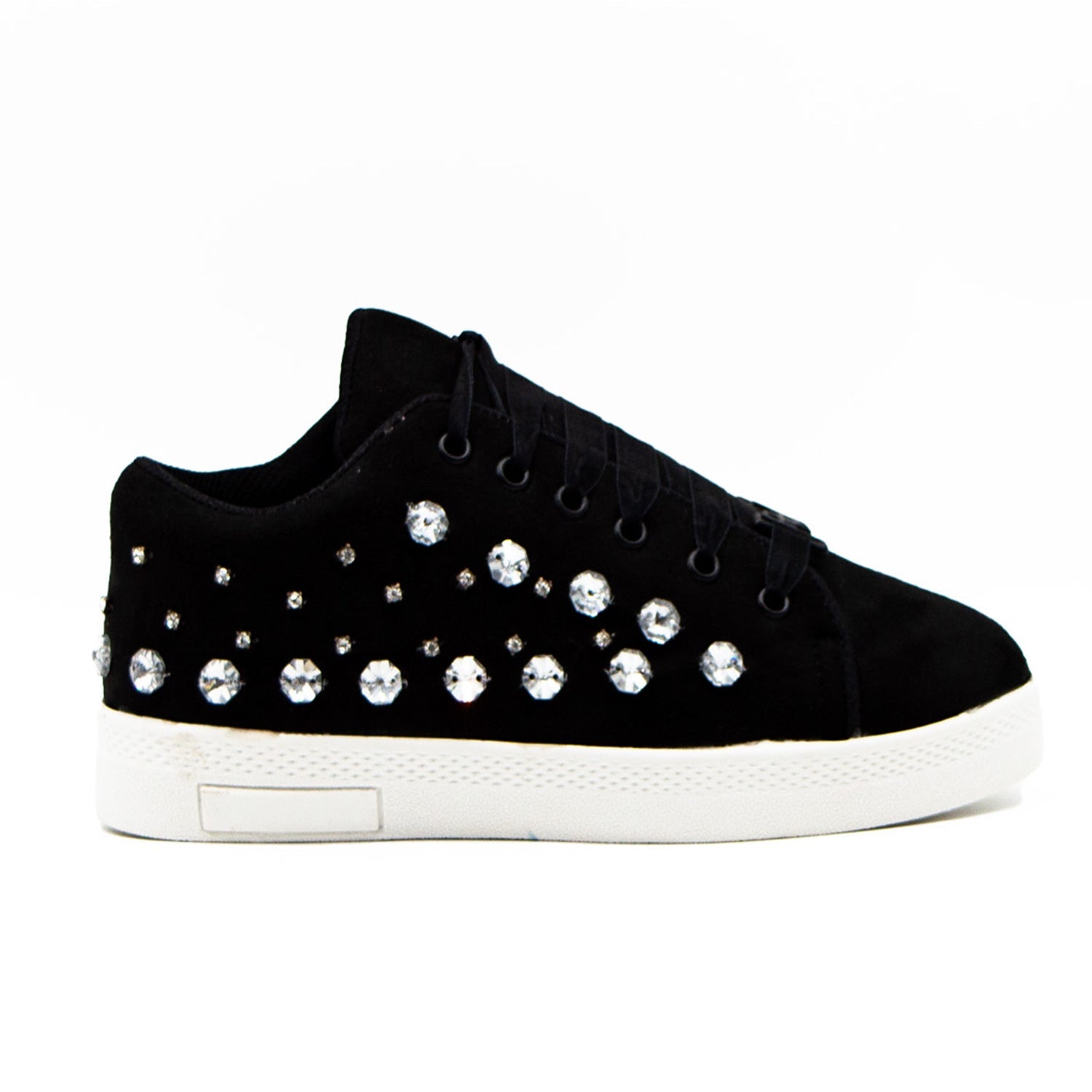 Bella Luxury Black Canvas Handmade Embellished Tennis Shoe