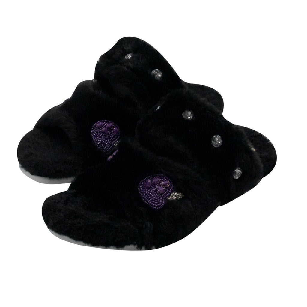 Ada Black Luxury Plush Diamanté Embellished Handmade Slipper