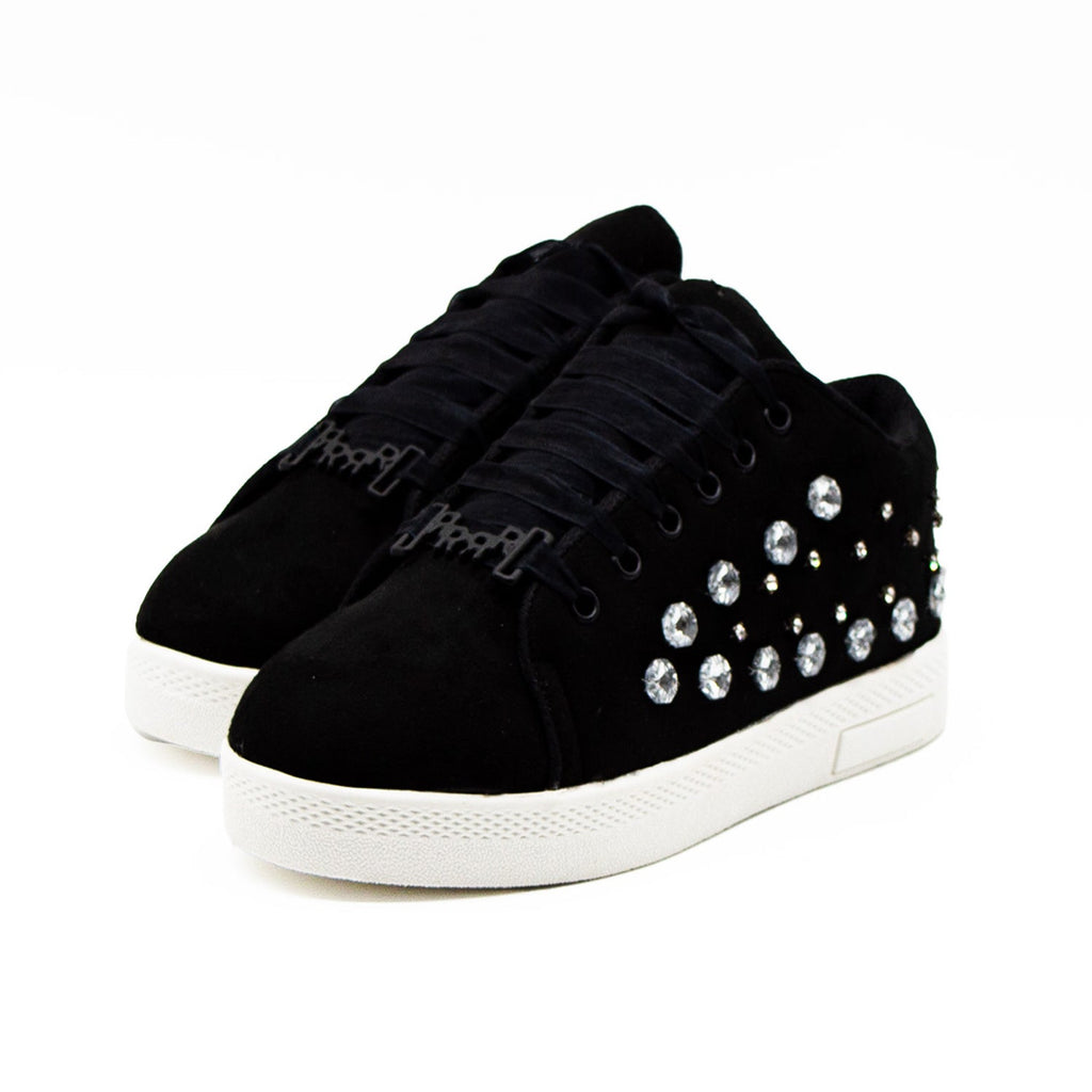 Bella Luxury Black Canvas Handmade Embellished Tennis Shoe