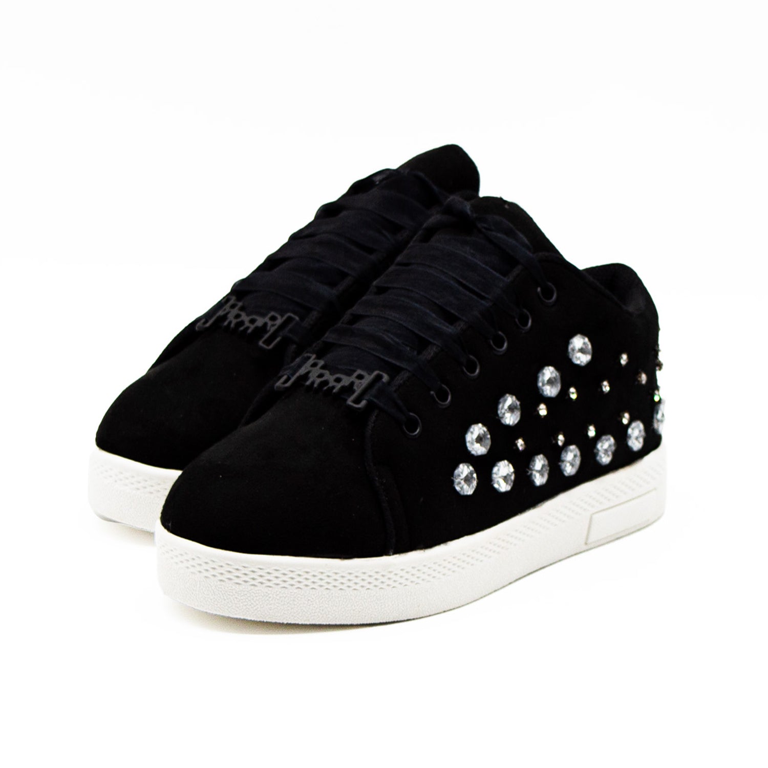Bella Luxury Black Canvas Handmade Embellished Tennis Shoe