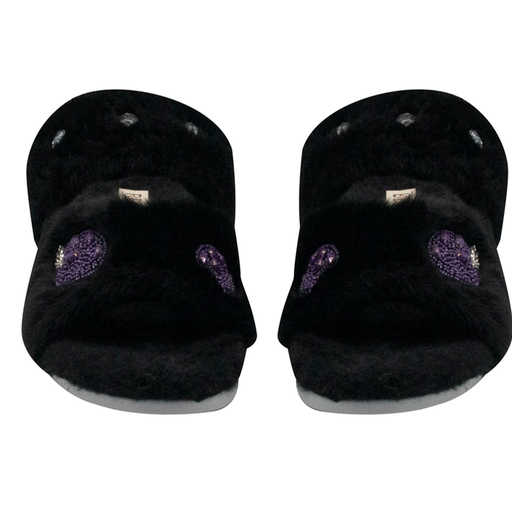 Ada Black Luxury Plush Diamanté Embellished Handmade Slipper