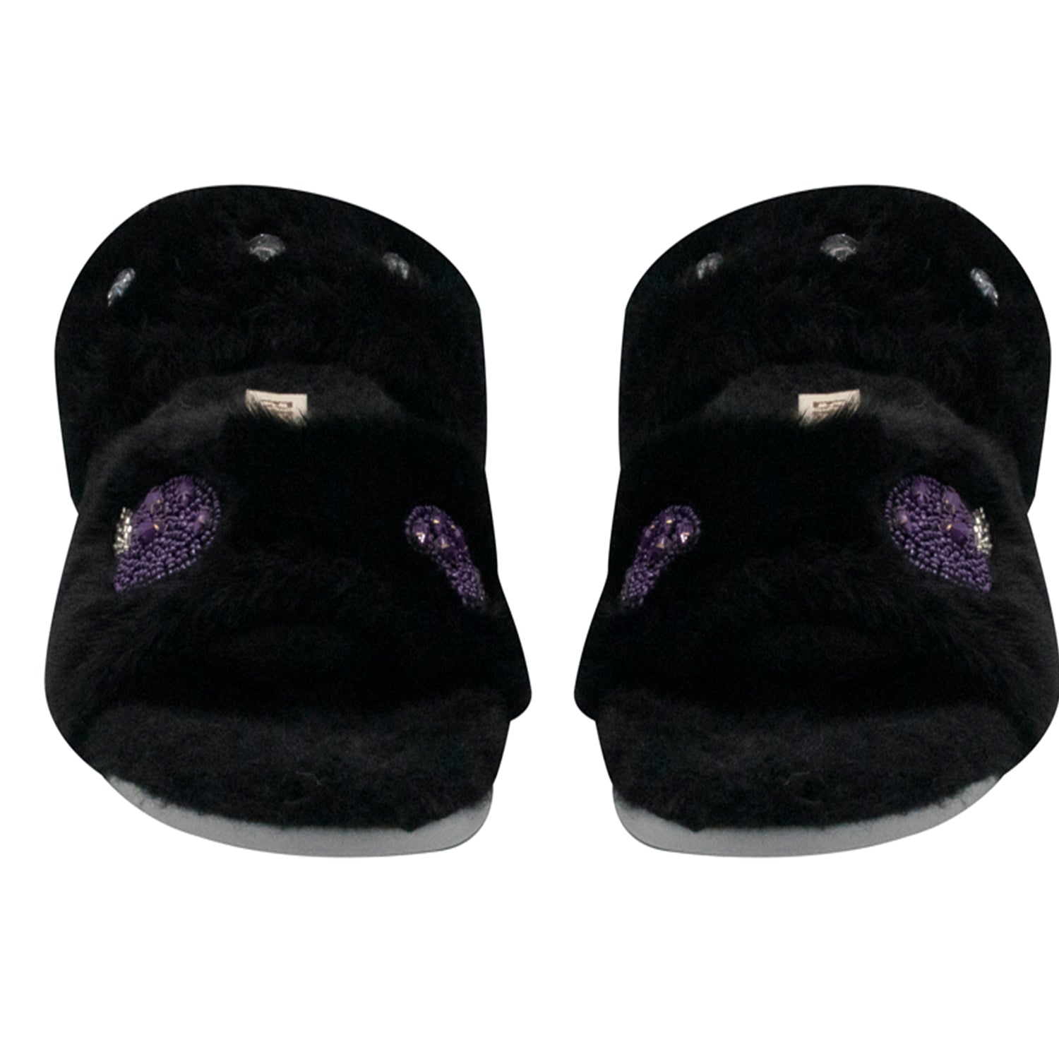 Ada Black Luxury Plush Diamanté Embellished Handmade Slipper