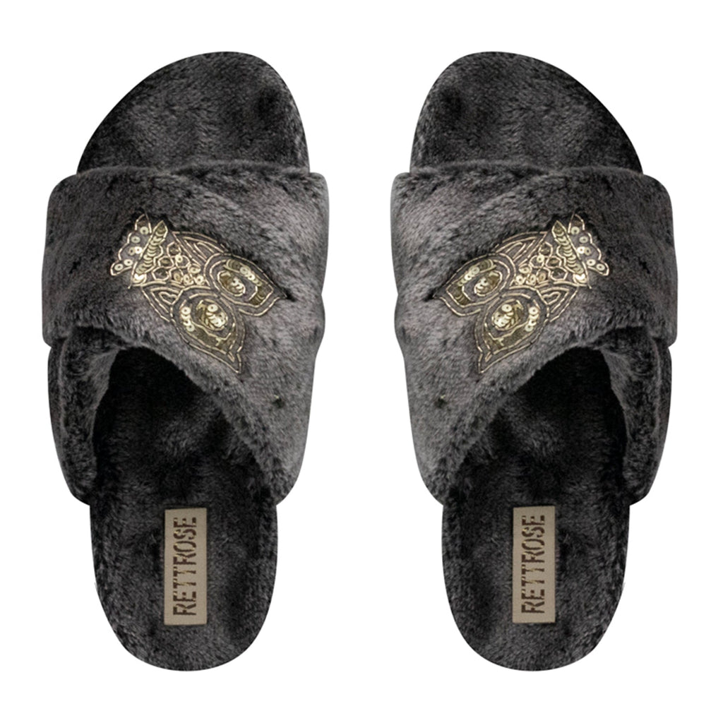 Georgia Charcoal Luxury Plush Diamanté Embellished Handmade Slipper