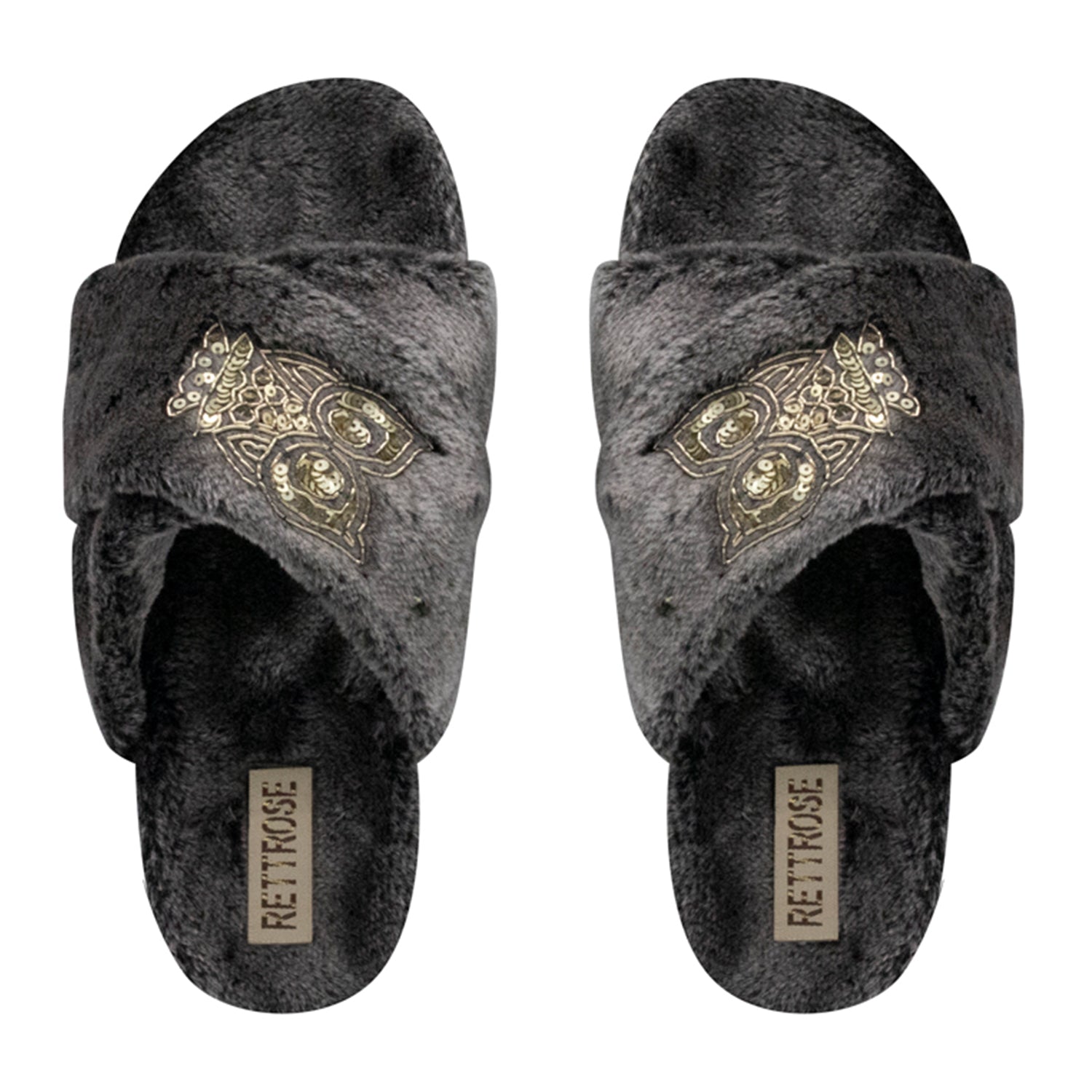 Georgia Charcoal Luxury Plush Diamanté Embellished Handmade Slipper