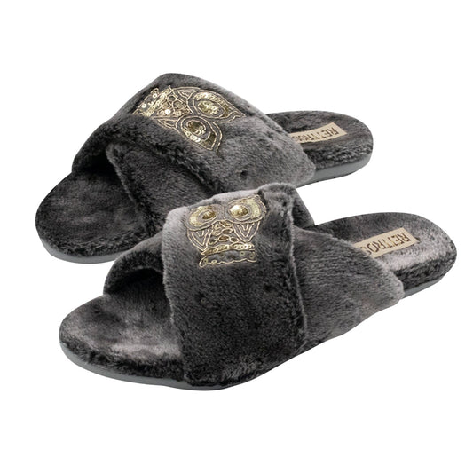 Georgia Charcoal Luxury Plush Diamanté Embellished Handmade Slipper