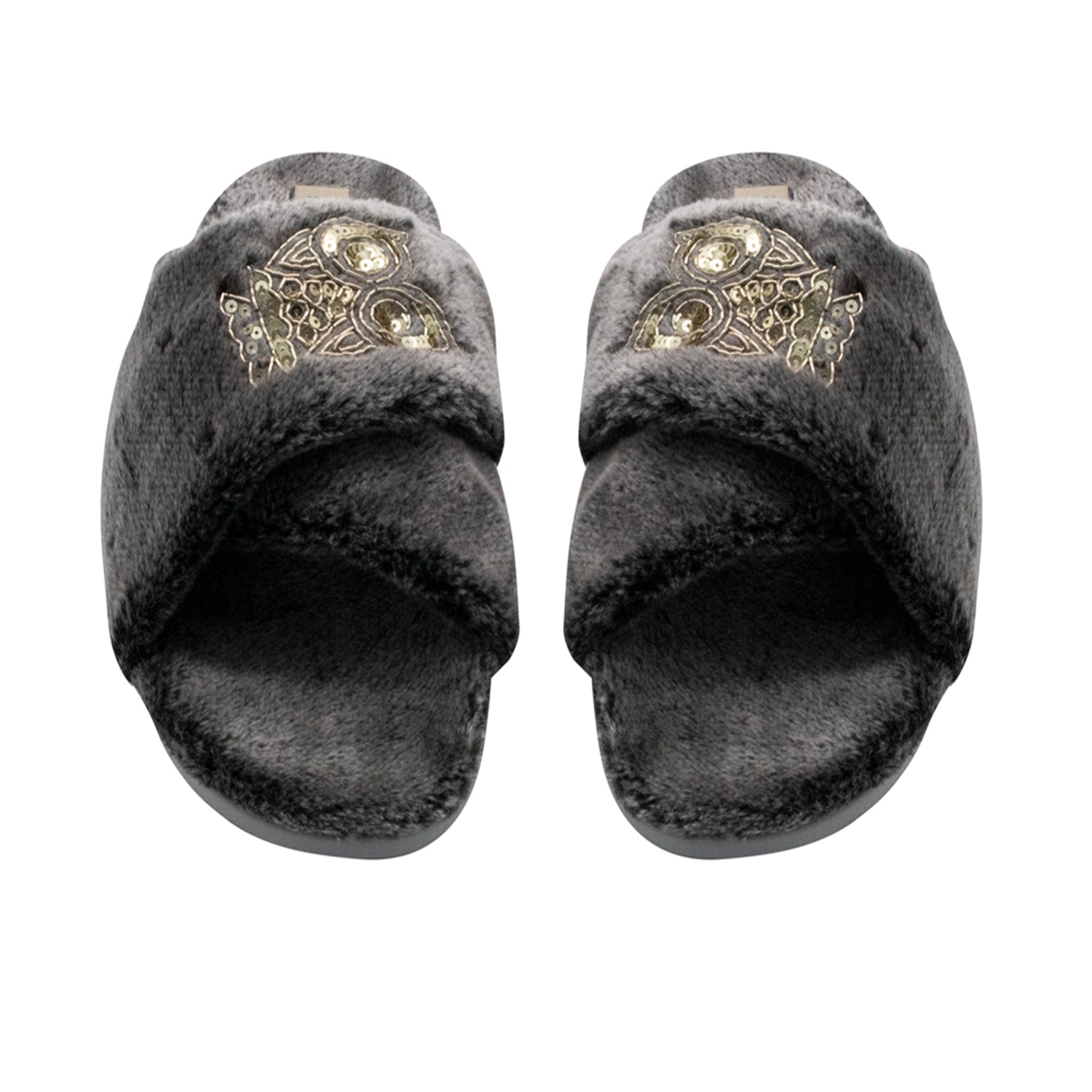 Georgia Charcoal Luxury Plush Diamanté Embellished Handmade Slipper