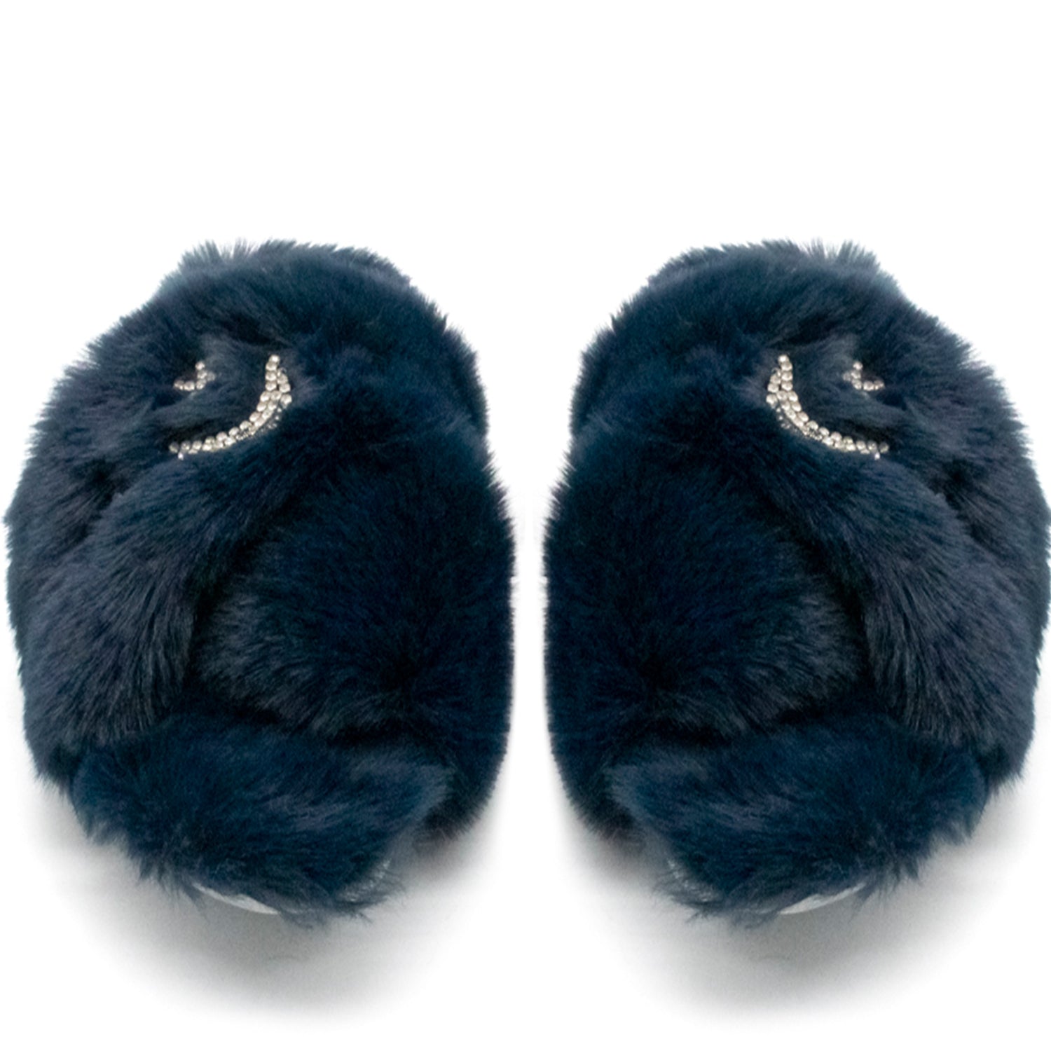 Isabel Navy Plush Handmade Slipper with Diamanté Moon & Star Embellishment