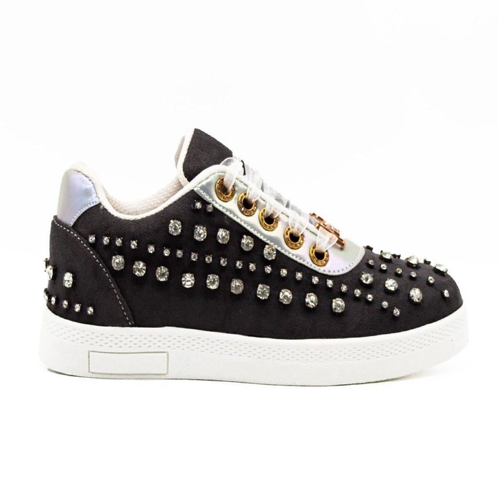 Charlie Luxury Slate Suede Handmade Embellished Tennis Shoe