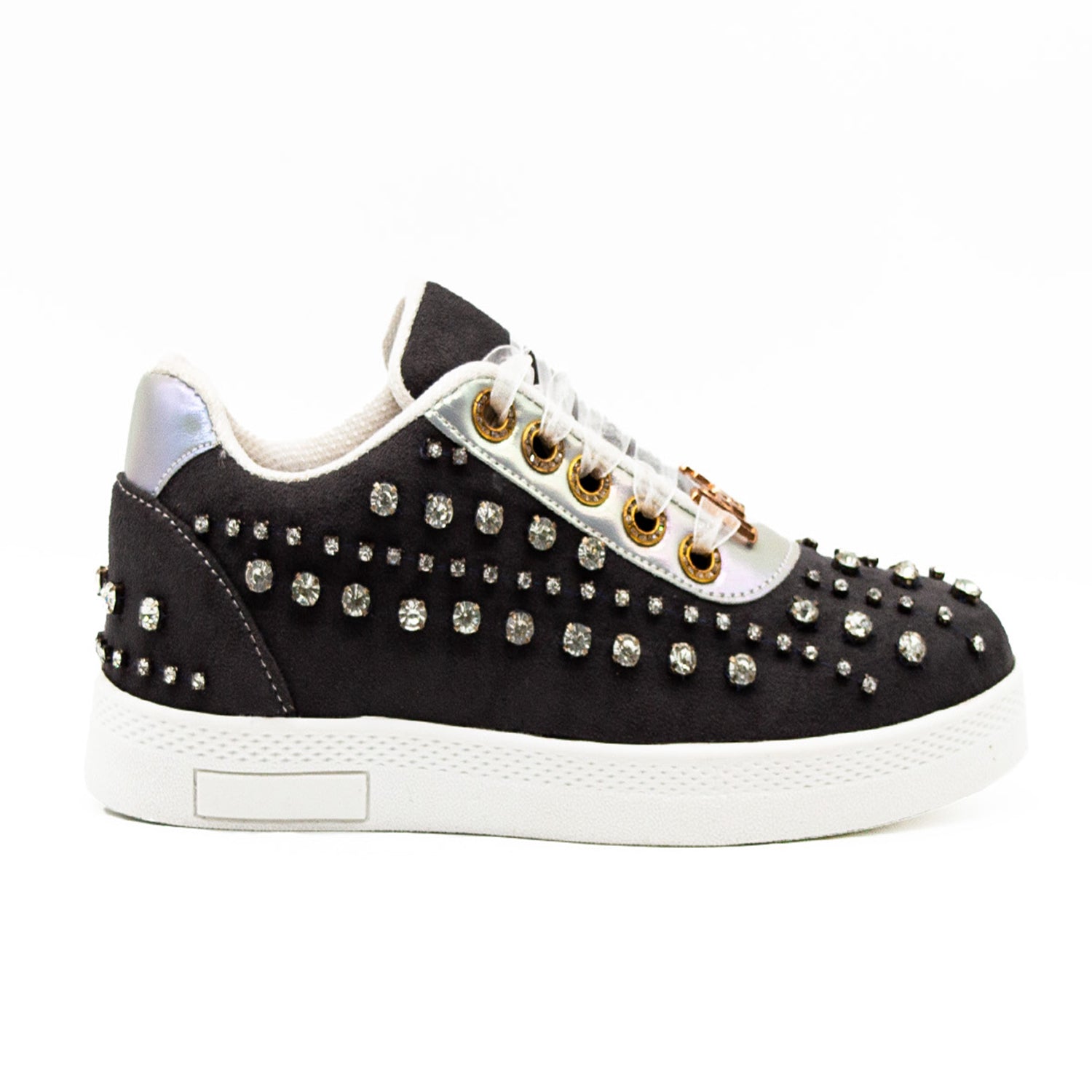 Charlie Luxury Slate Suede Handmade Embellished Tennis Shoe