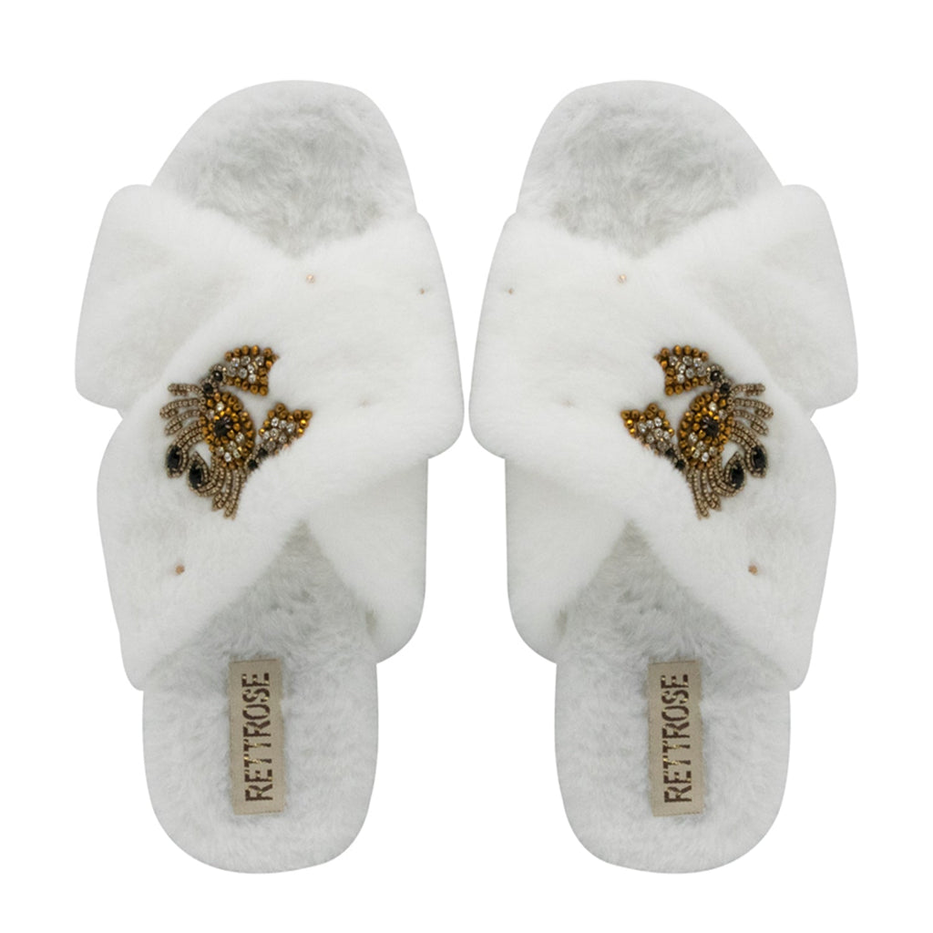 Sophie Cream Luxury Plush Diamanté Embellished Handmade Slipper