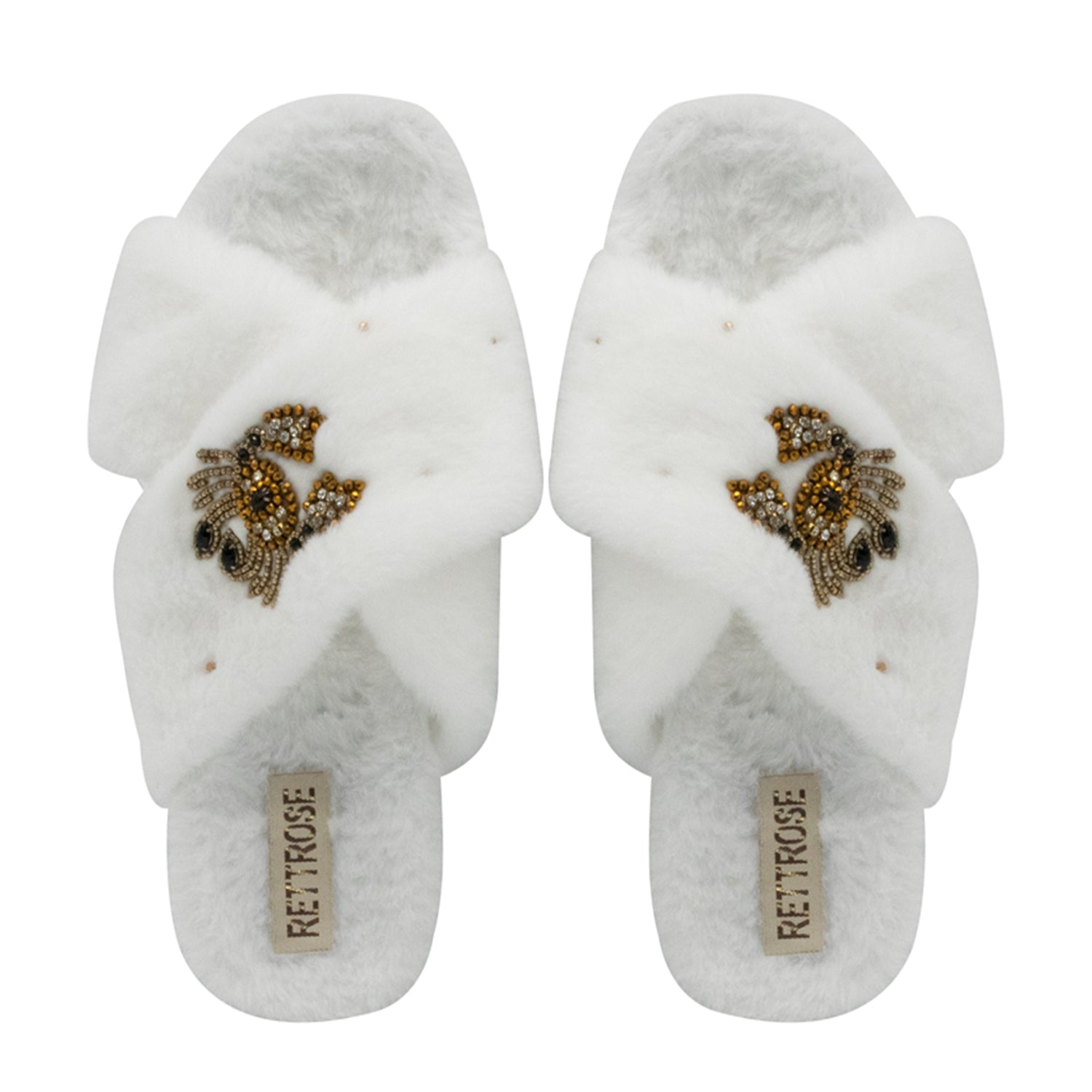 Sophie Cream Luxury Plush Diamanté Embellished Handmade Slipper