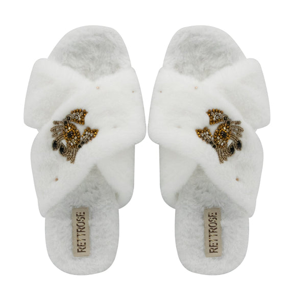 Sophie Cream Luxury Plush Diamanté Embellished Handmade Slipper