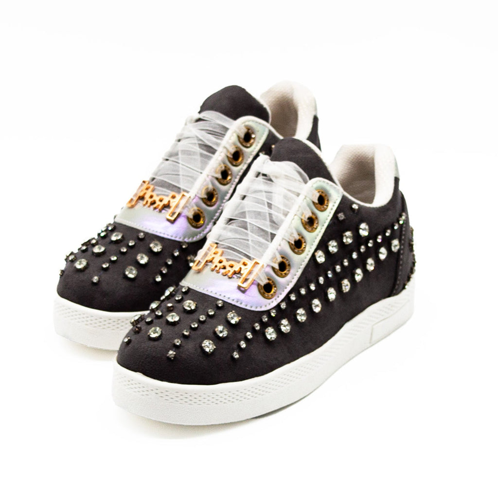 Charlie Luxury Slate Suede Handmade Embellished Tennis Shoe