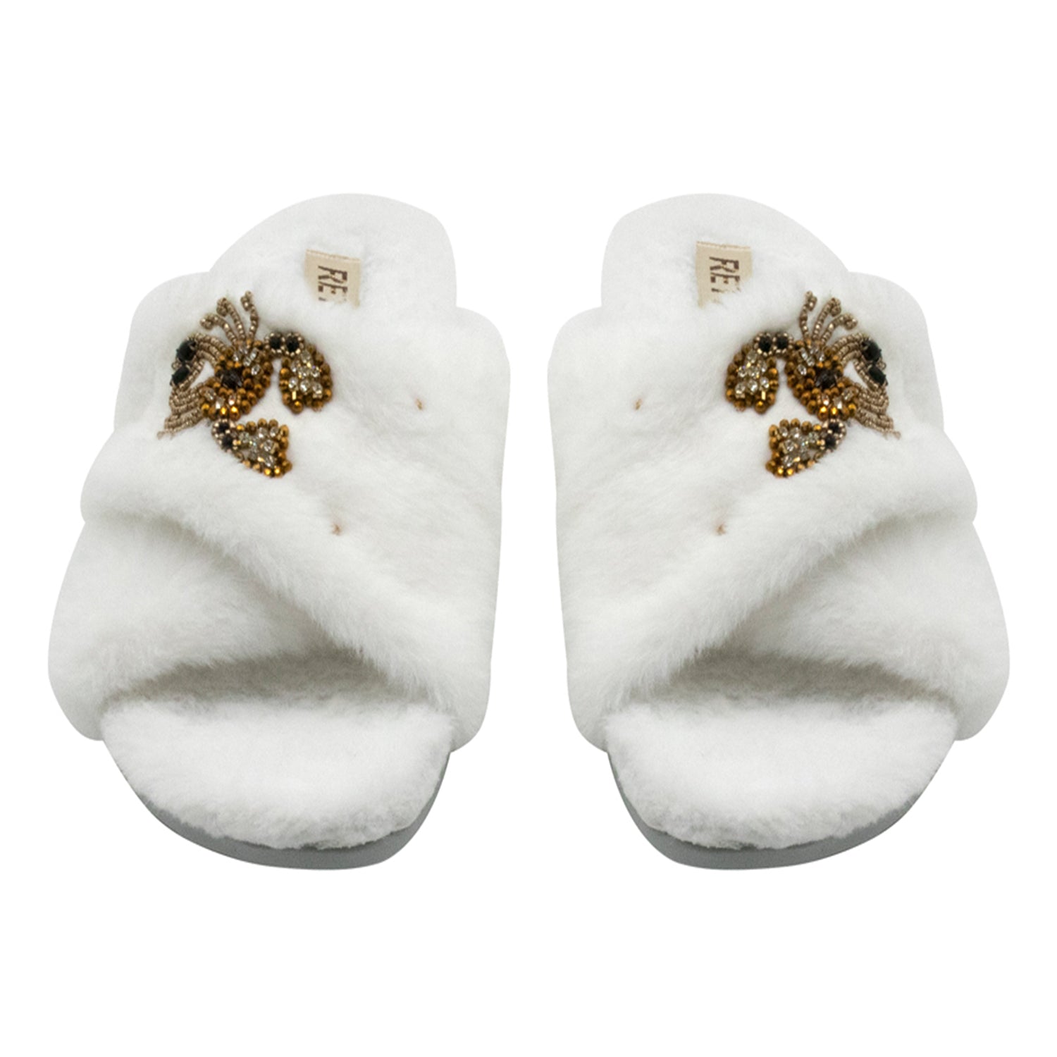 Sophie Cream Luxury Plush Diamanté Embellished Handmade Slipper