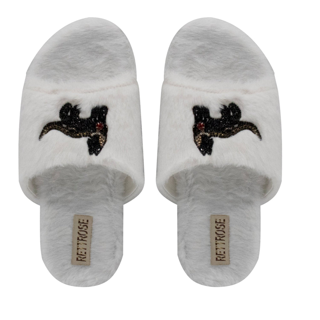 Callie Cream Luxury Plush Diamanté Embellished Handmade Slipper