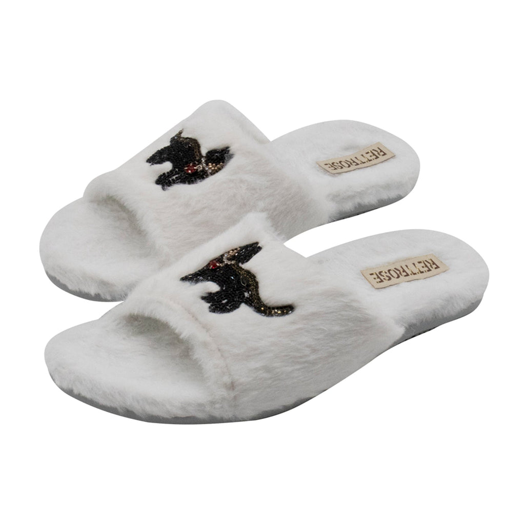 Callie Cream Luxury Plush Diamanté Embellished Handmade Slipper