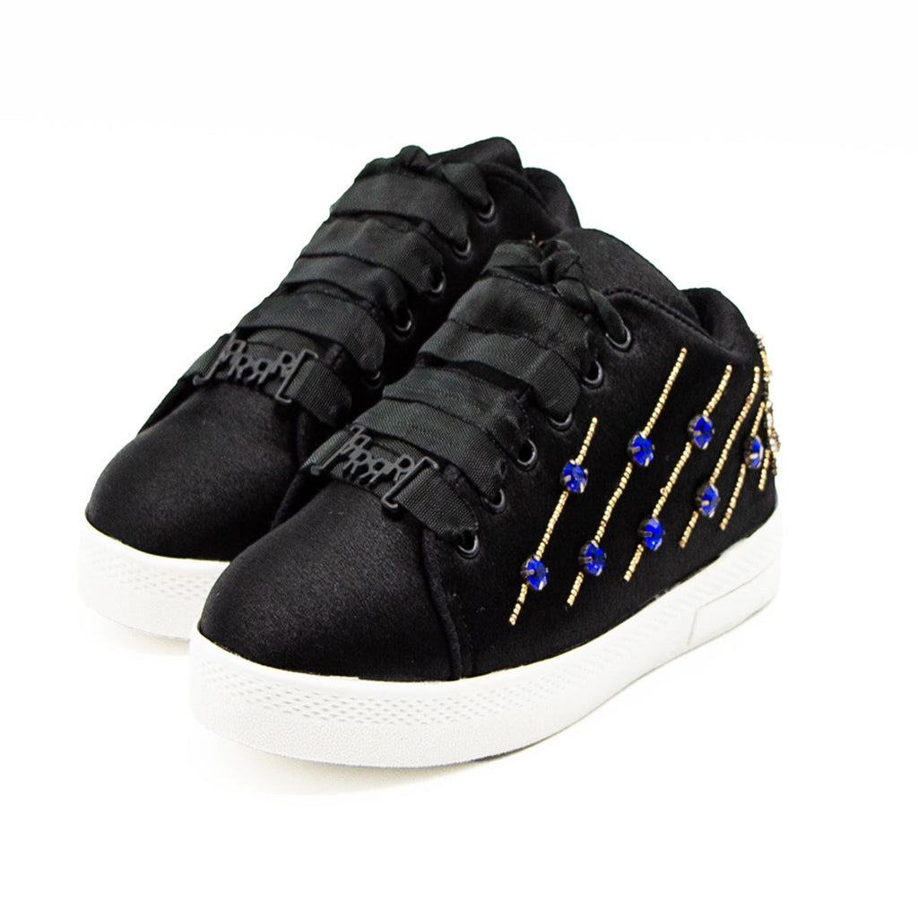 Melanie Luxury Black Satin Handmade Embellished Tennis Shoe