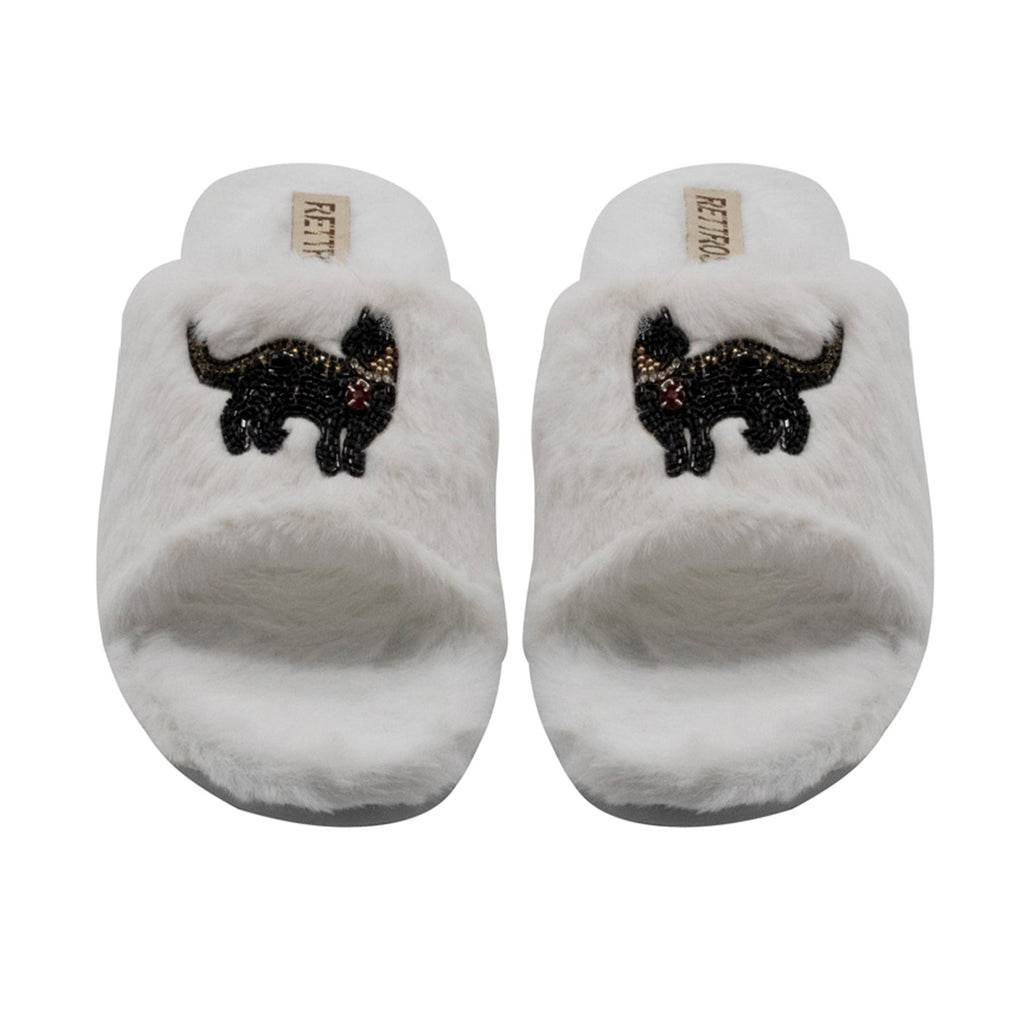Callie Cream Luxury Plush Diamanté Embellished Handmade Slipper
