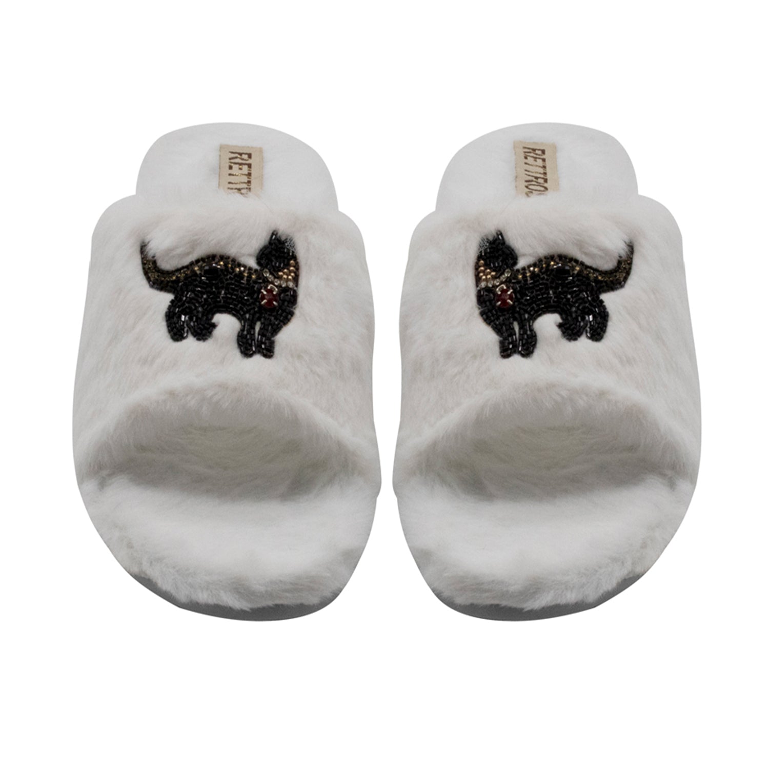 Callie Cream Luxury Plush Diamanté Embellished Handmade Slipper