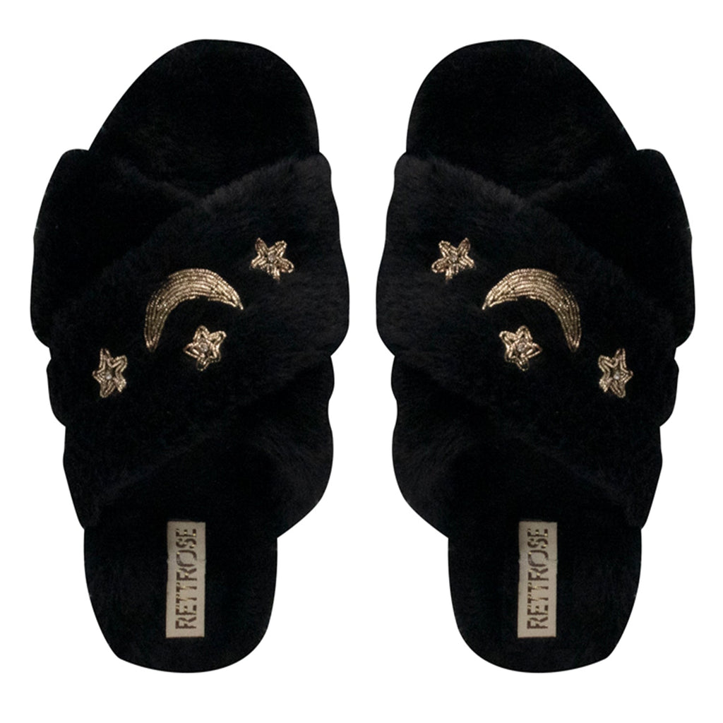 Isabel Black Luxury Plush Diamanté Embellished Handmade Slipper