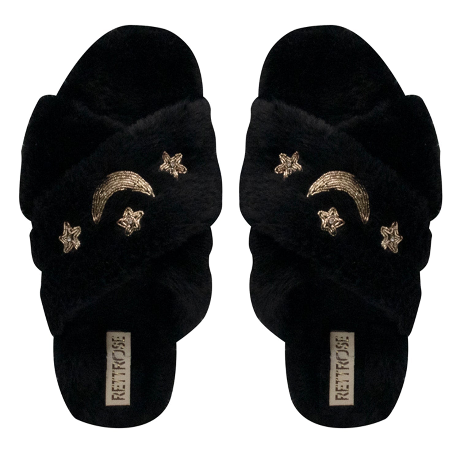 Isabel Black Luxury Plush Diamanté Embellished Handmade Slipper