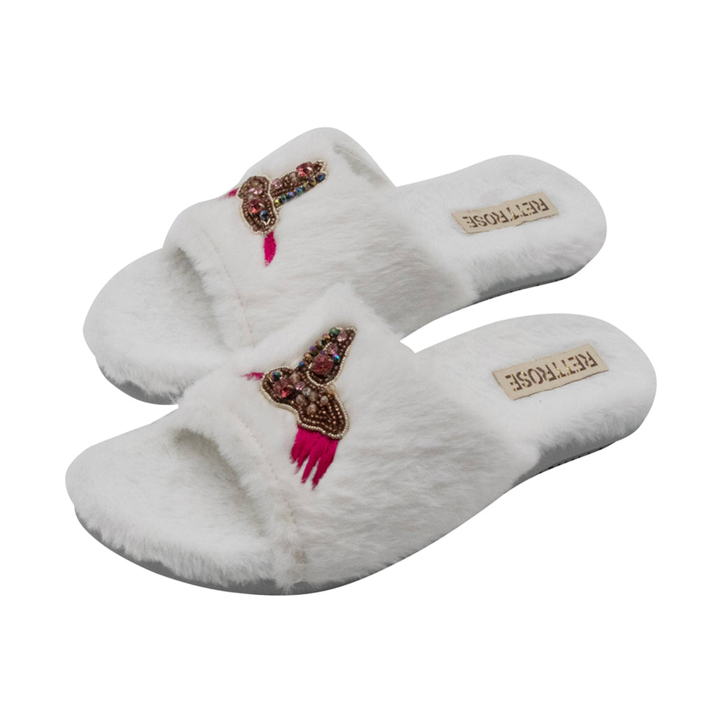 Ariella Cream Luxury Plush Diamanté Embellished Handmade Slipper