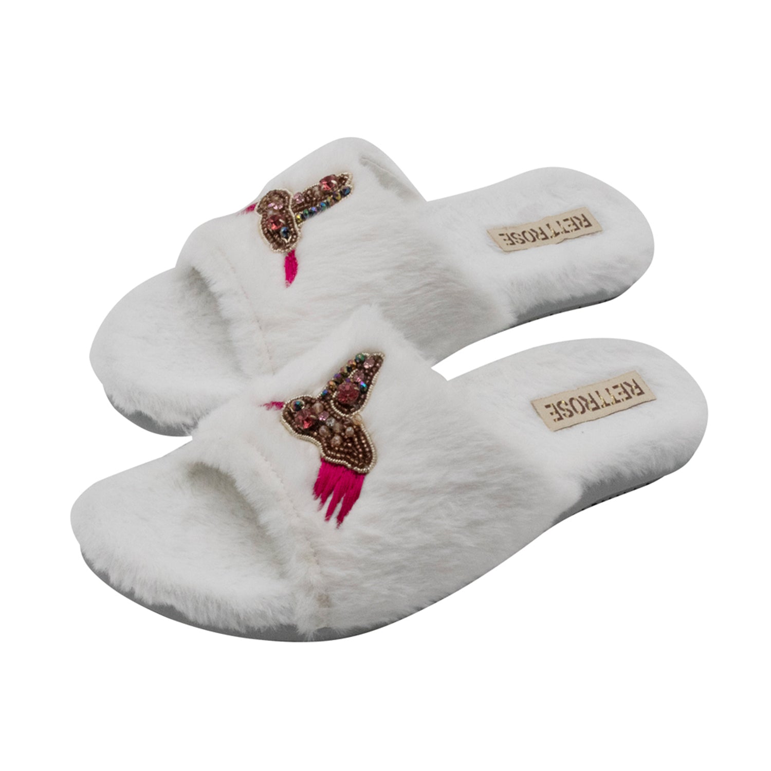 Ariella Cream Luxury Plush Diamanté Embellished Handmade Slipper