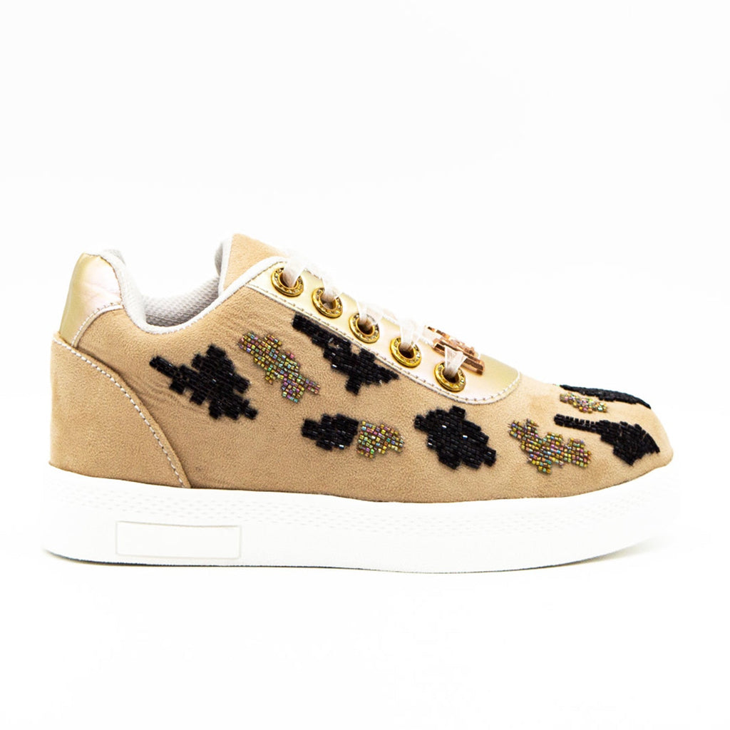 Madalyn Luxury Beige Suede Handmade Embellished Tennis Shoe