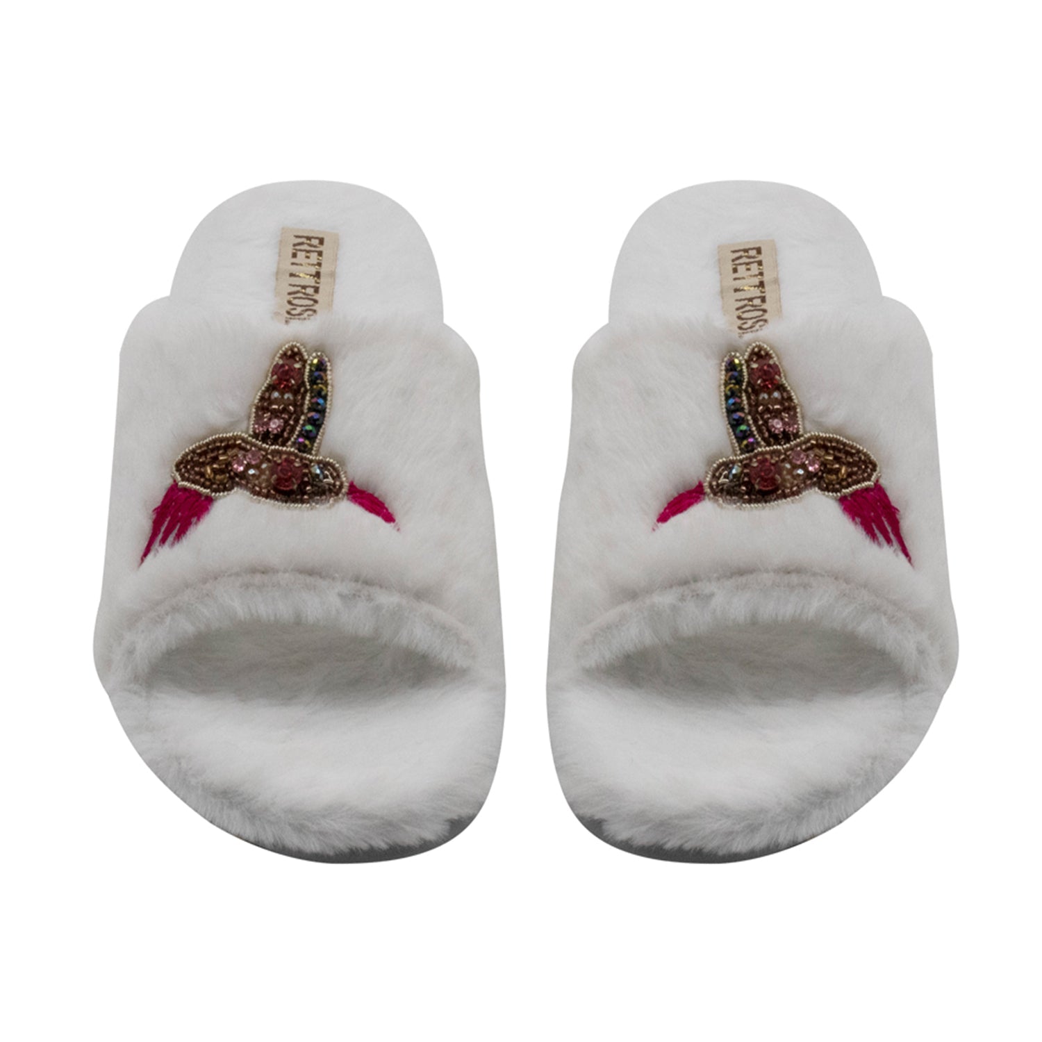 Ariella Cream Luxury Plush Diamanté Embellished Handmade Slipper