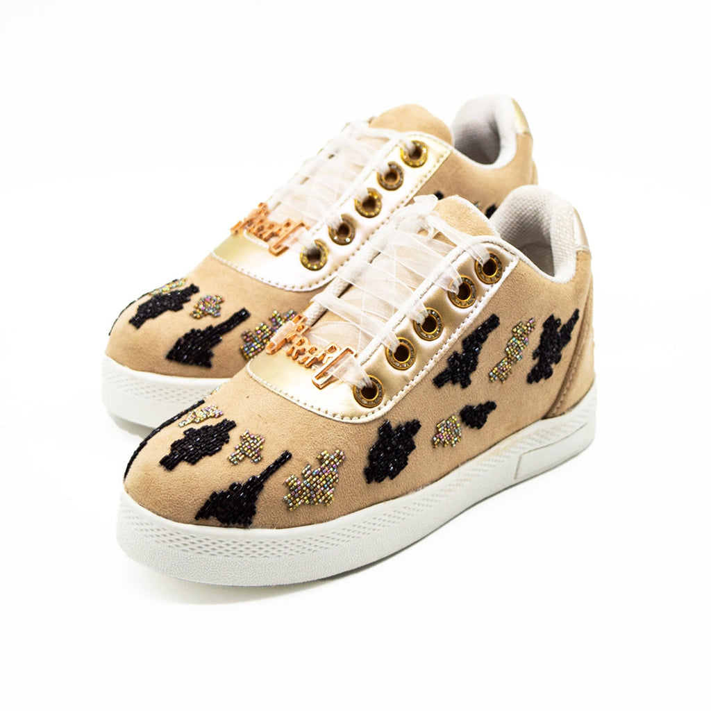 Madalyn Luxury Beige Suede Handmade Embellished Tennis Shoe