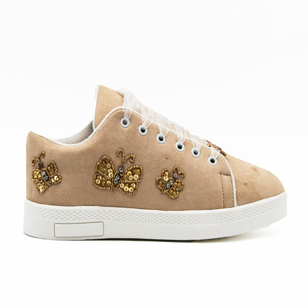 Eva Luxury Desert Storm Suede Handmade Embellished Tennis Shoe