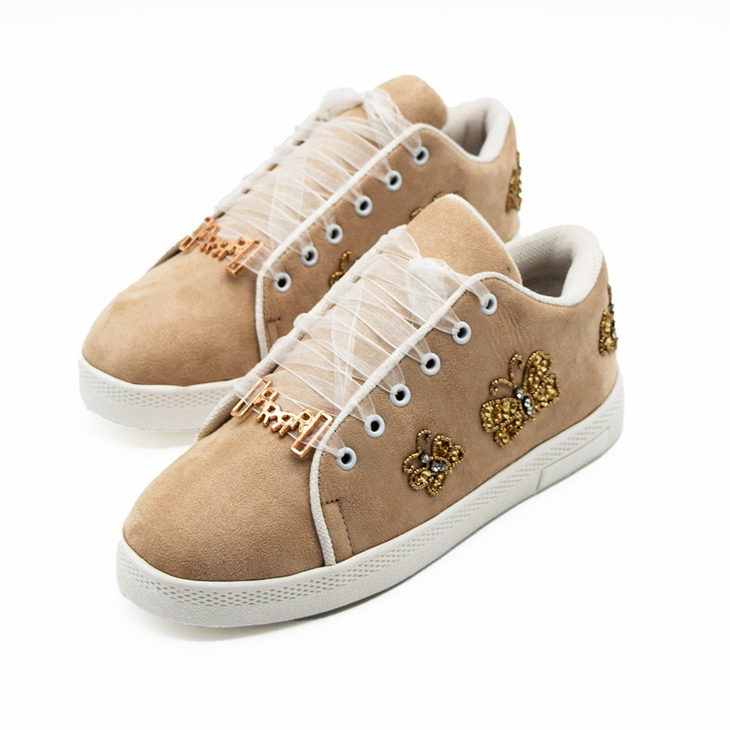Eva Luxury Desert Storm Suede Handmade Embellished Tennis Shoe